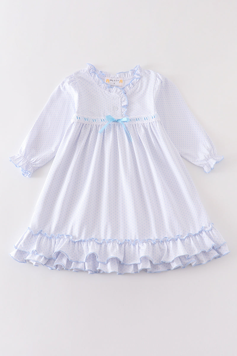 Premium Blue Dot Ruffle Dress