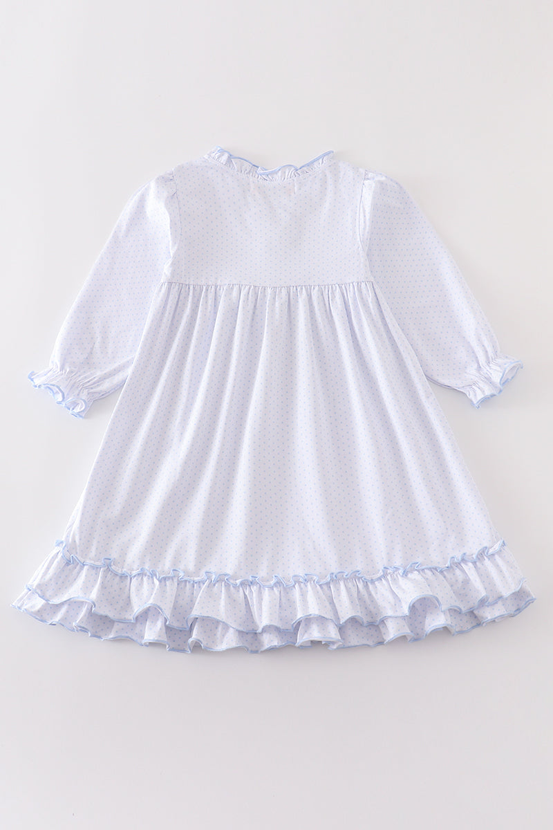 Premium Blue Dot Ruffle Dress