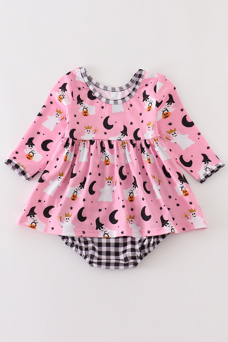 Premium Pink Halloween Ghost Girl Romper