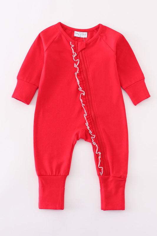 Premium Red Ruffle Zip Girl Pajama Romper