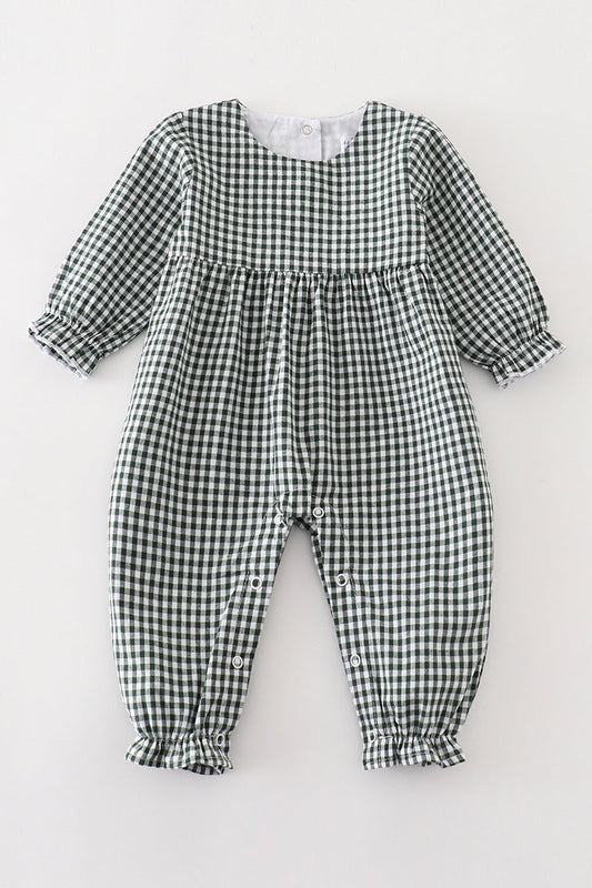 Premium Green Gingham Girl Romper