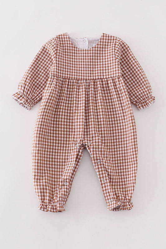 Premium Caramel Gingham Girl Romper