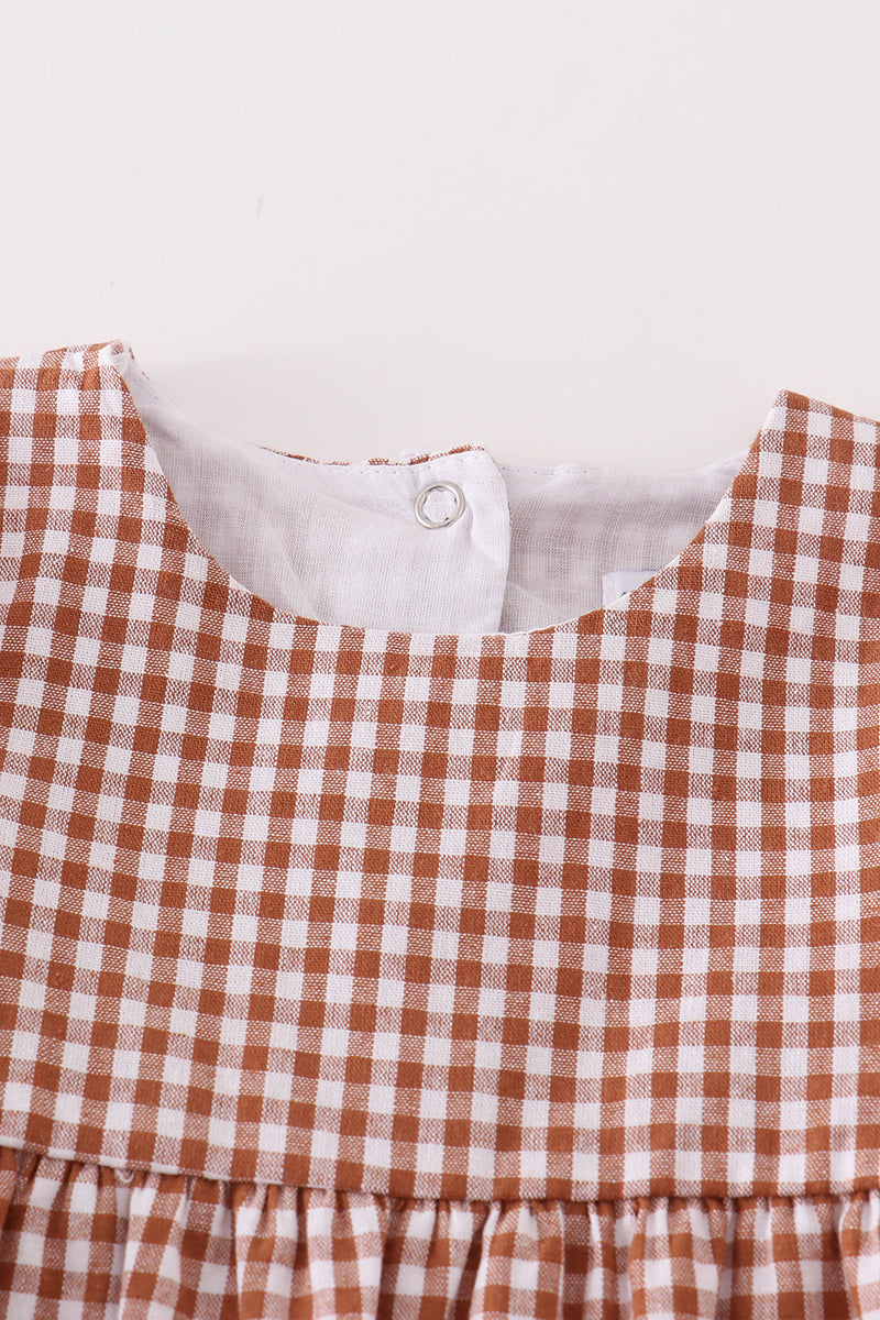 Premium Caramel Gingham Girl Romper