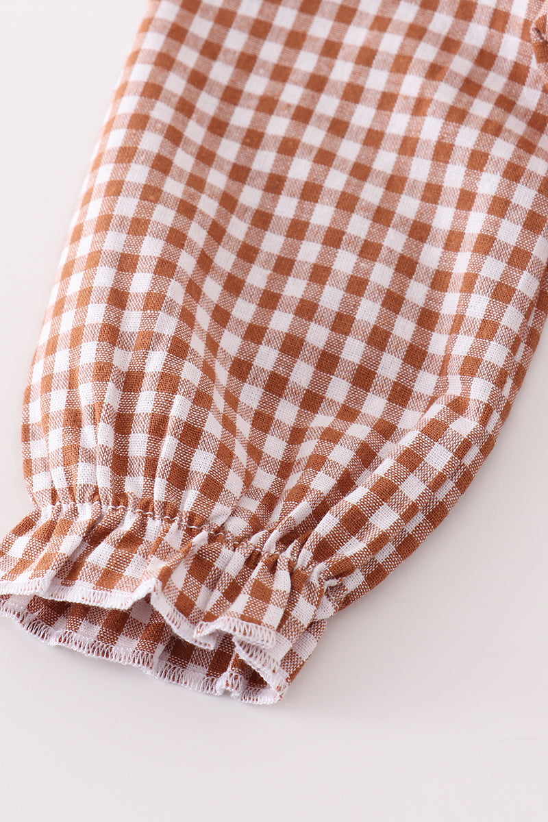 Premium Caramel Gingham Girl Romper