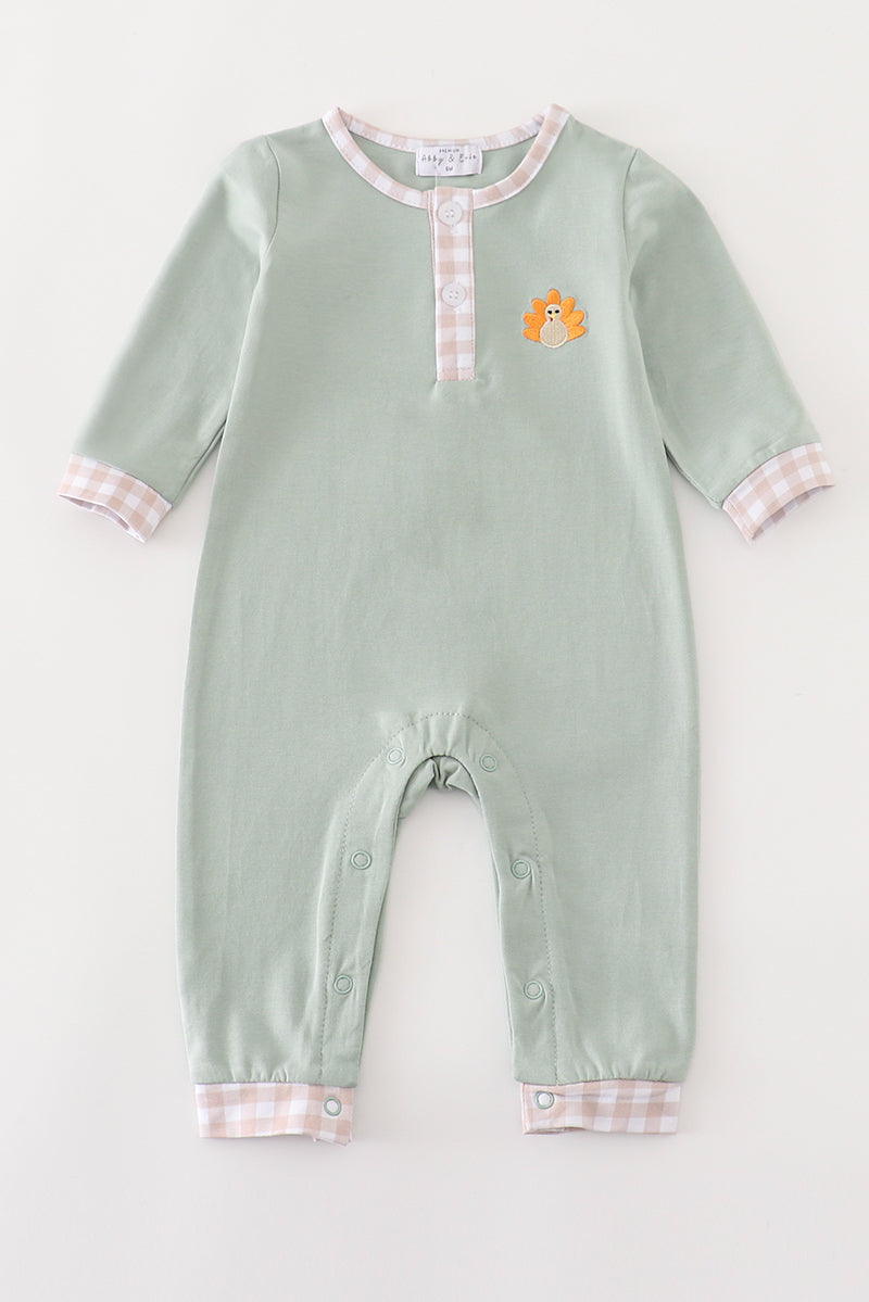 Premium Green Turkey Embroidery Boy Romper