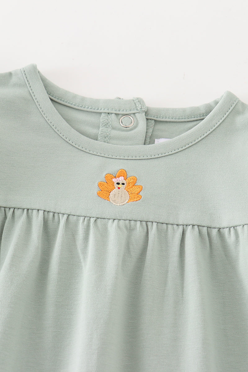 Premium Green Turkey Embroidery Girl Romper