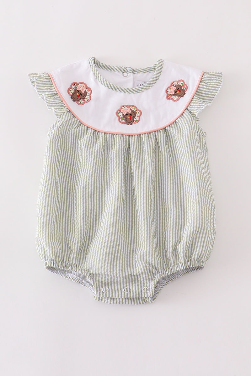 Premium Green Turkey Embroidery Stripe Girl Bubble