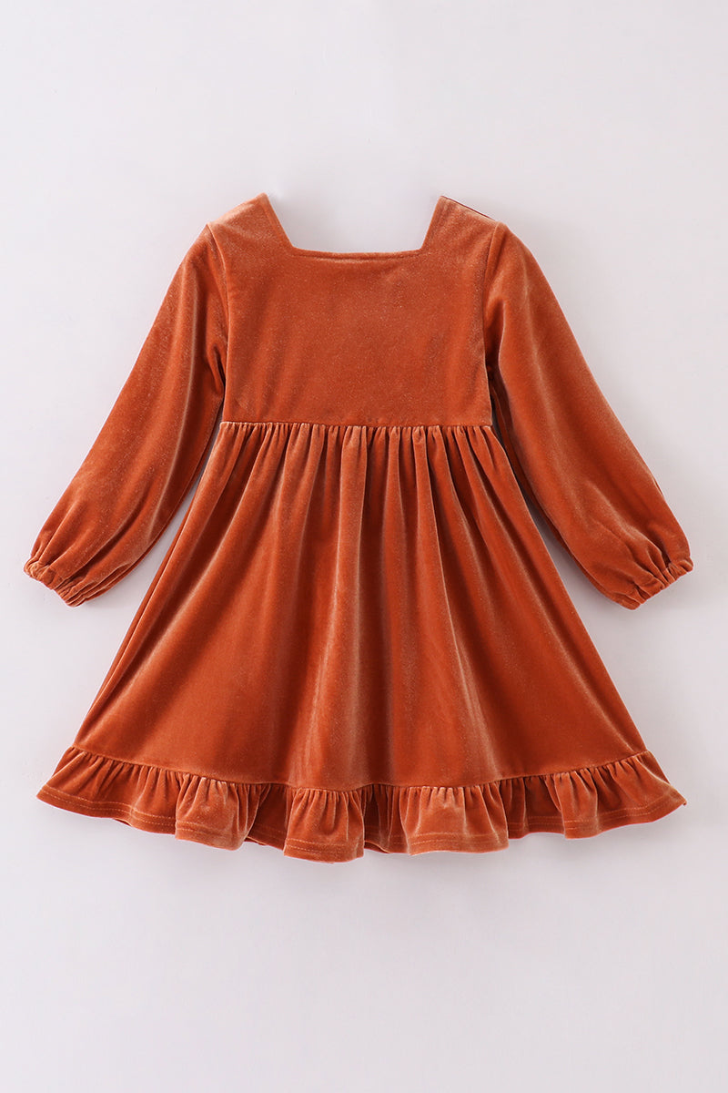 Premium Caramel Velvet Lace Girl Dress