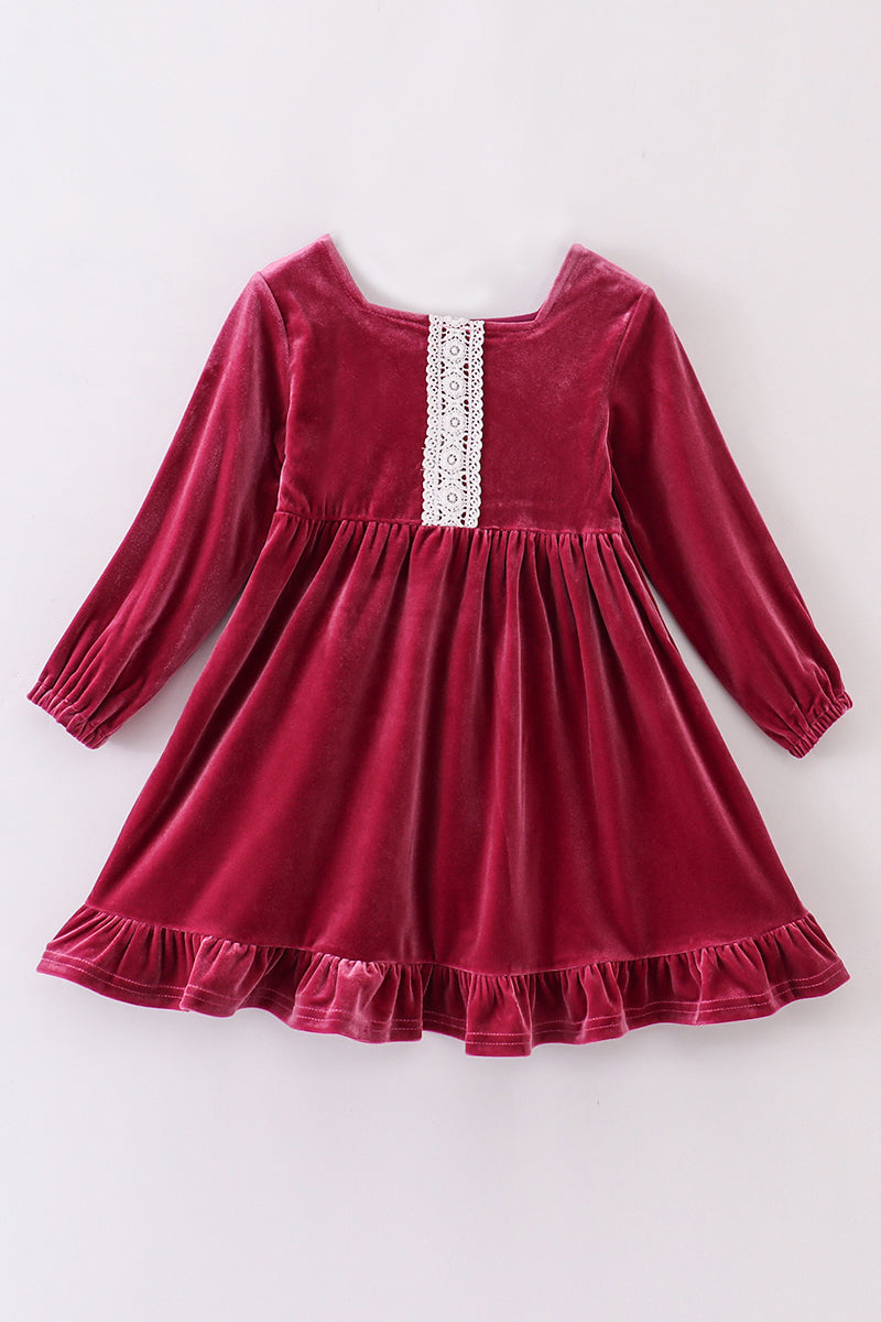 Premium Mauve Velvet Lace Girl Dress