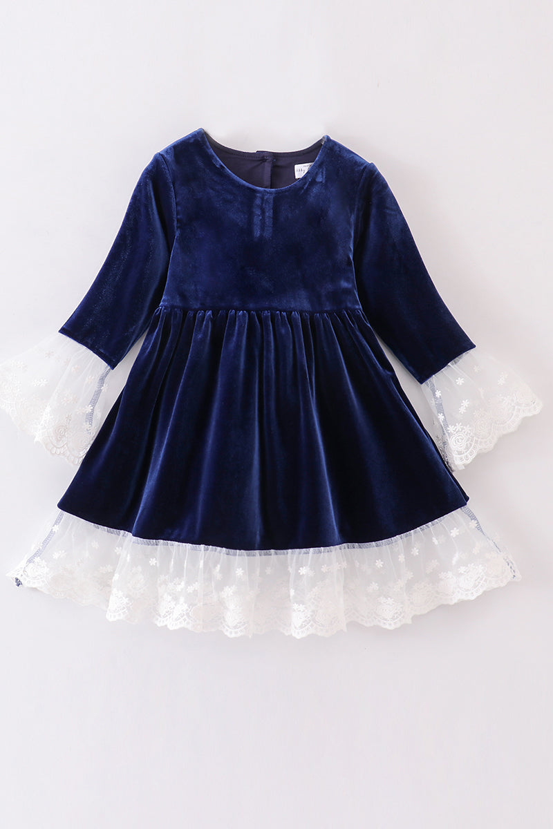 Premium Navy Velvet Lace Dress