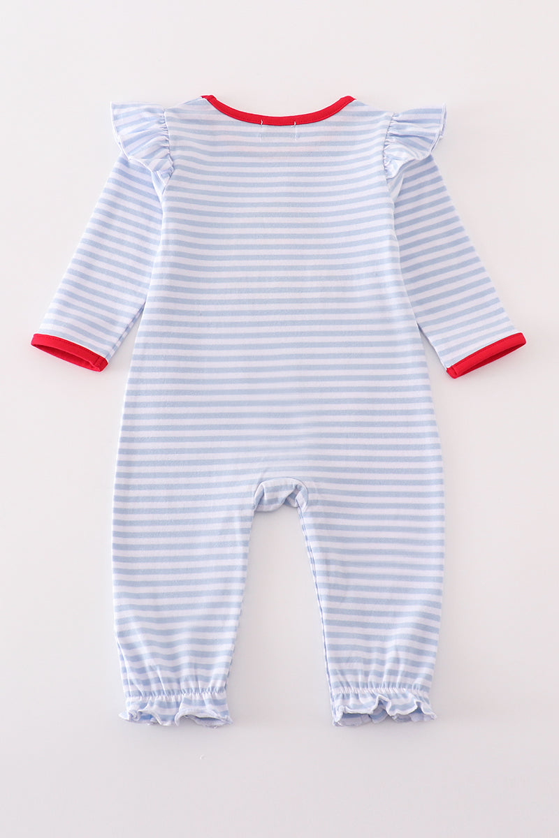 Premium Red Stripe Farm Applique Girl Romper