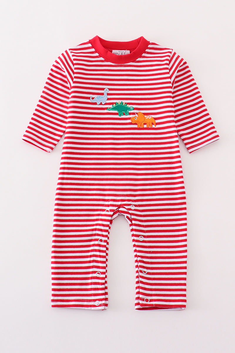 Premium Red Stripe Dinosaur Applique Romper