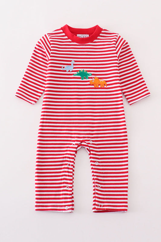 Premium Red Stripe Dinosaur Applique Romper