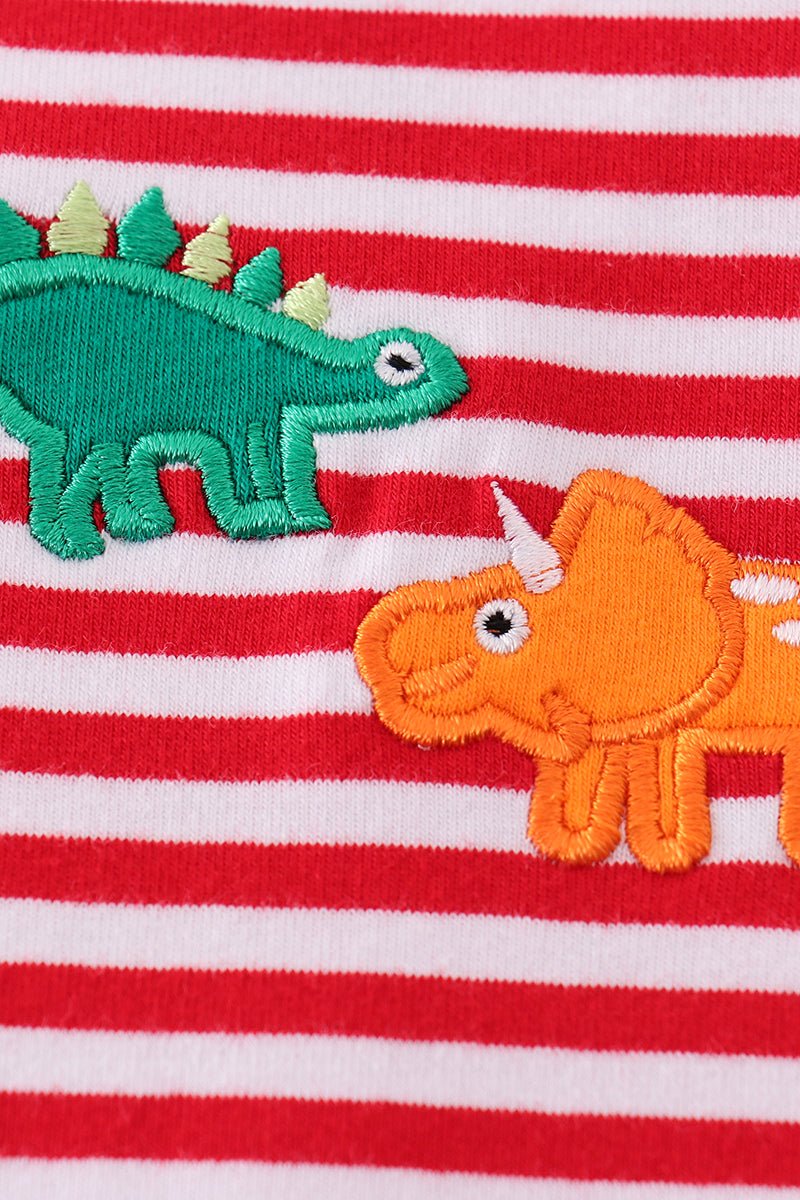 Premium Red Stripe Dinosaur Applique Romper