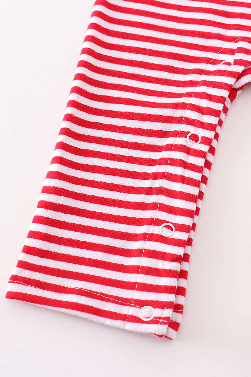 Premium Red Stripe Dinosaur Applique Romper