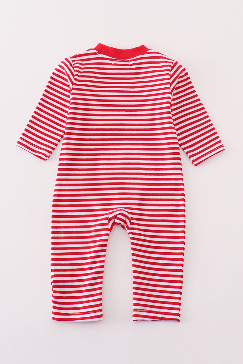 Premium Red Stripe Dinosaur Applique Romper