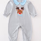 Premium Grey Stripe Reindeer Applique Girl Romper