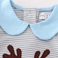 Premium Grey Stripe Reindeer Applique Girl Romper