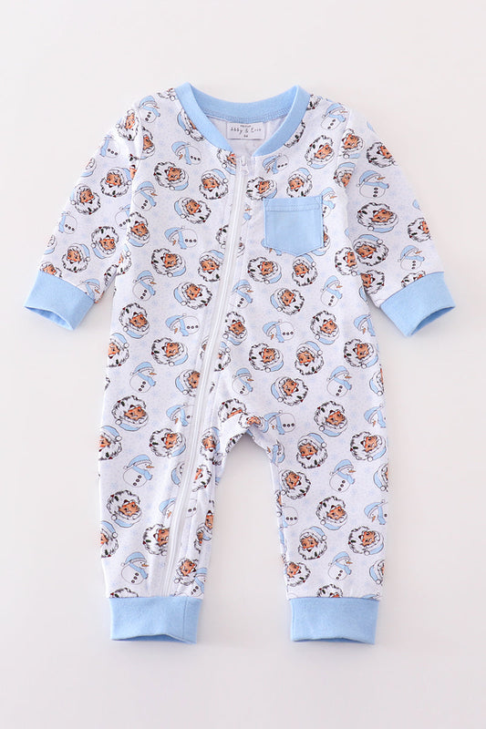 Premium Blue Christmas Santa Claus Print Boy Romper