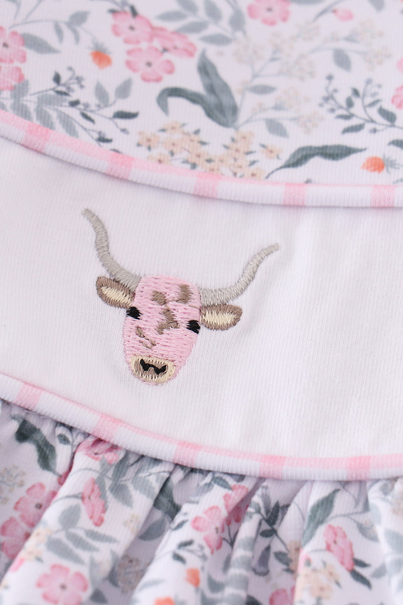 Premium Floral Print Cow Embroidery Girl Set