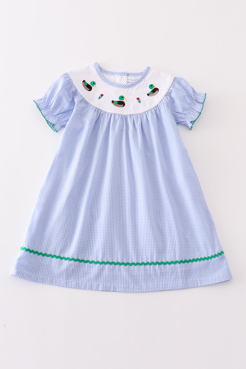 Premium Blue Duck Embroidery Girl Dress