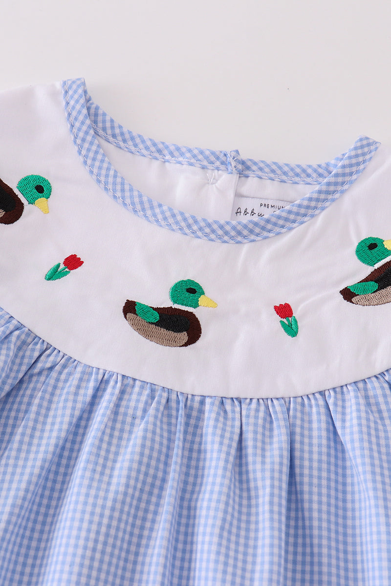 Premium Blue Duck Embroidery Girl Dress