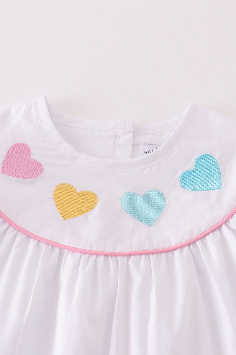 Premium White Valentine Heart Embroidery Dress