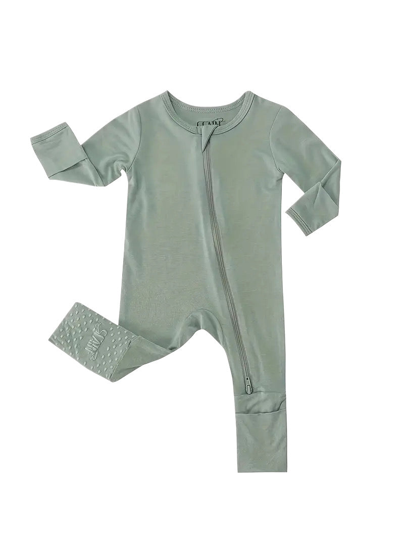 Zip-Up Bamboo Convertible Romper w/Footie Grips