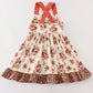 Platinum Rust Floral Print  Apron Ruffle Dress