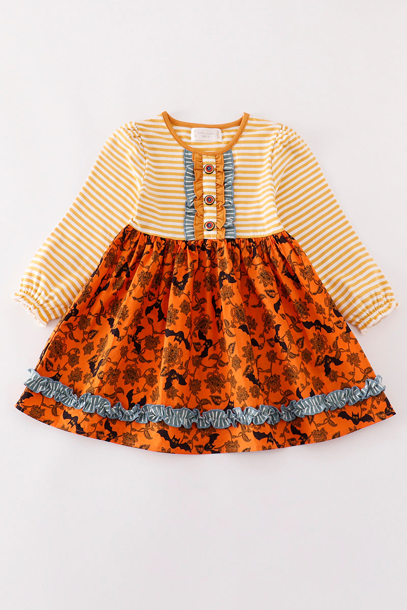 Platinum Yellow Halloween Print Stripe Dress