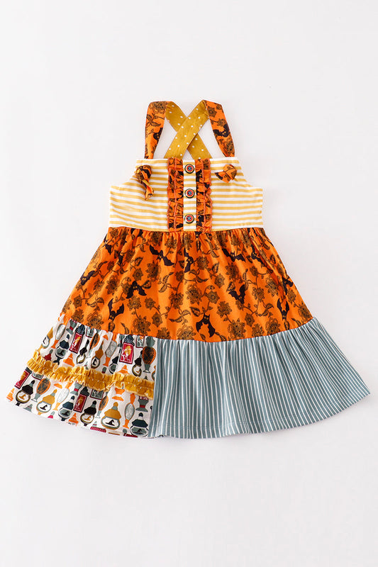 Platinum Yellow Halloween Print Apron Dress