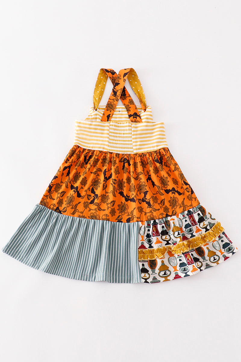 Platinum Yellow Halloween Print Apron Dress