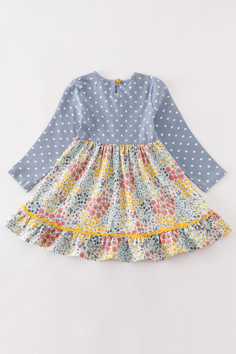 Platinum Blue Floral Print Dot Dress