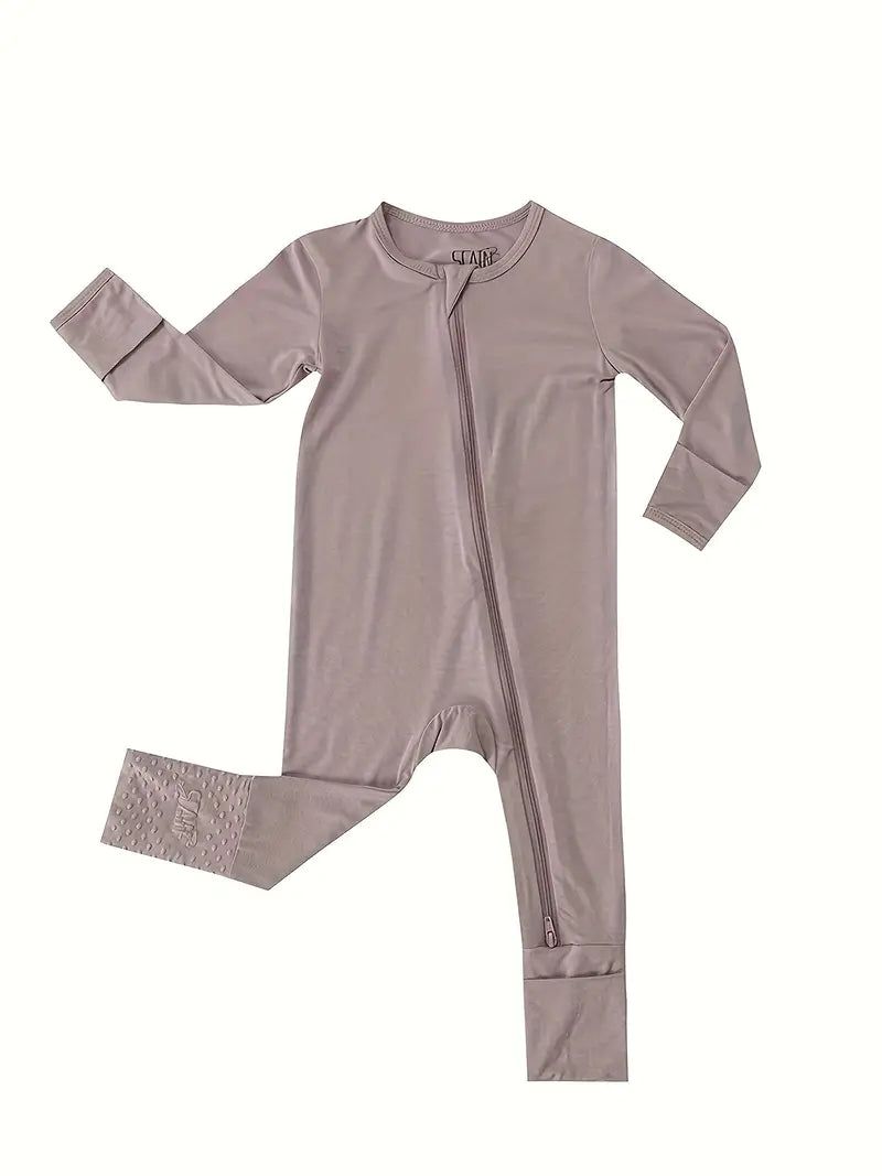 Zip-Up Bamboo Convertible Romper w/Footie Grips