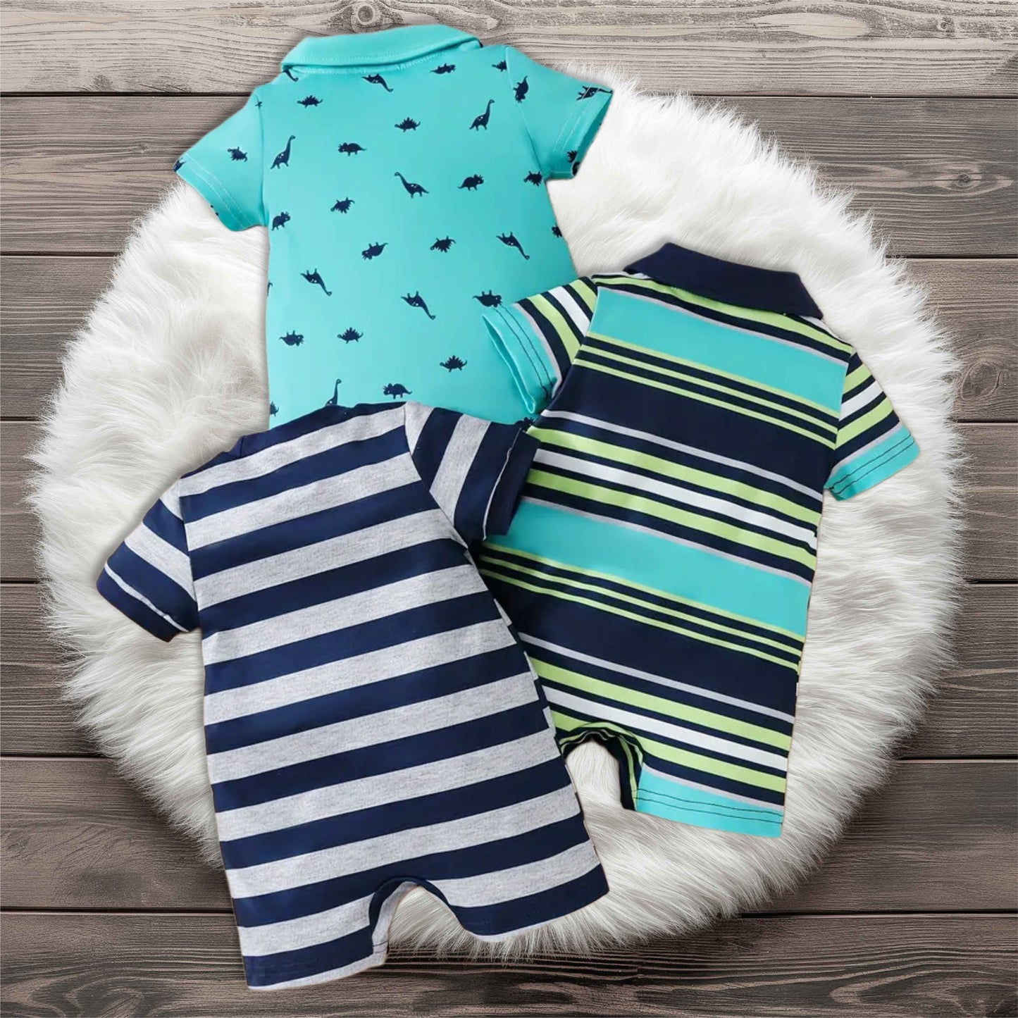 Boys in Blue Romper, Set of 3