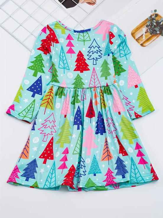 Christmas Trees Aqua Doodle Dress