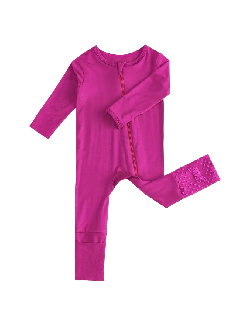 Zip-Up Bamboo Convertible Romper w/Footie Grips