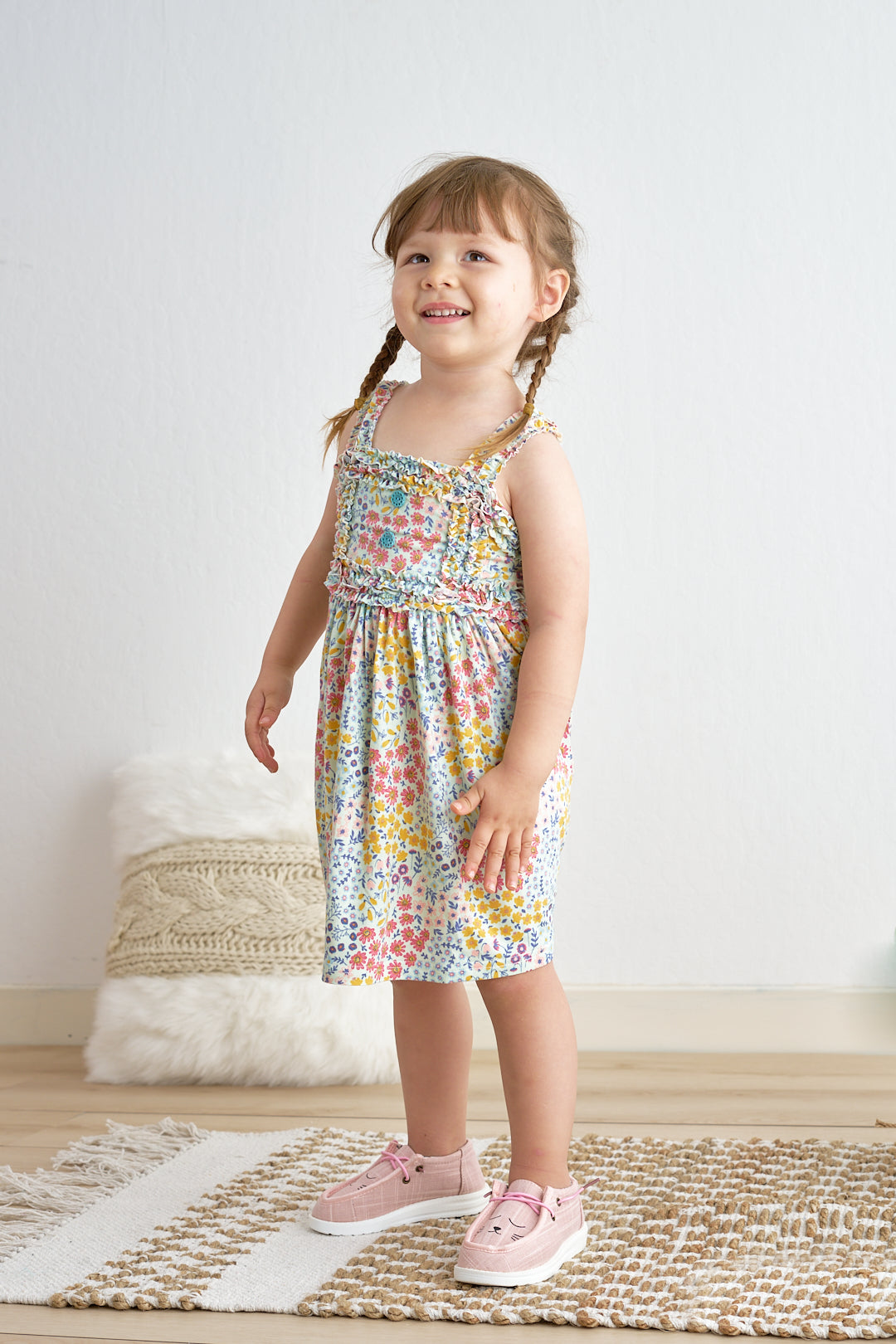 Platinum Floral Print Strap Girls Dress