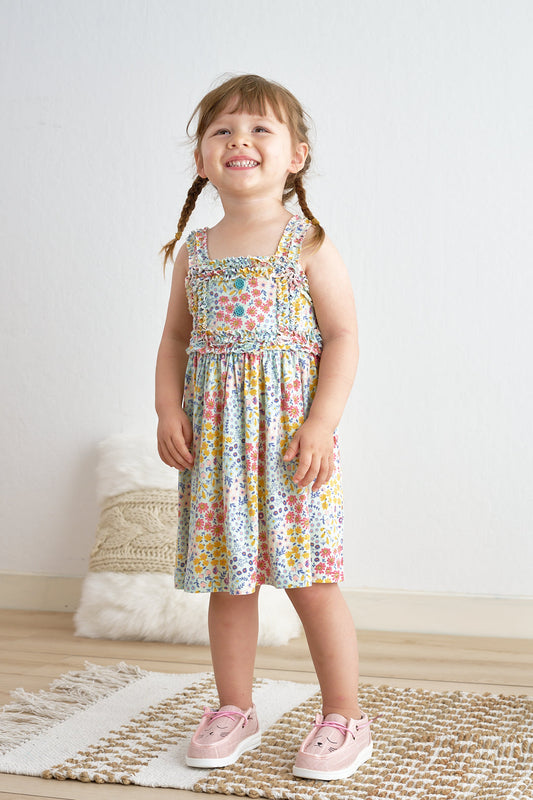 Platinum Floral Print Strap Girls Dress