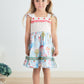 Platinum Balloon Print Floral Flutter Trim Dress