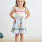 Platinum Balloon Print Floral Flutter Trim Dress