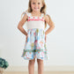 Platinum Balloon Print Floral Flutter Trim Dress