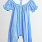 Blue Snow Princess Hand Smocked Gingham Girl Romper