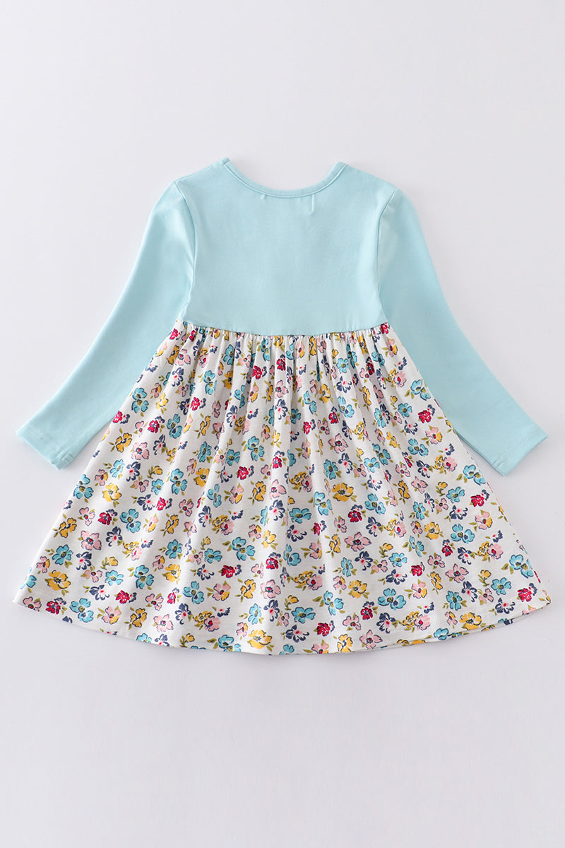 Platinum Mint Floral Print Girl Dress