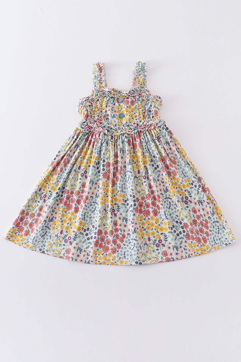 Platinum Floral Print Strap Girls Dress