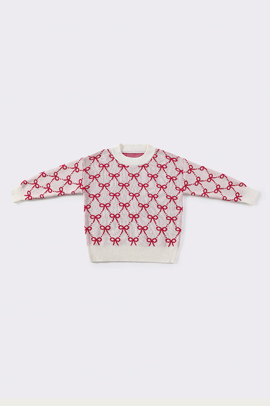 Cream & Pink Bow Tie Girl Sweater