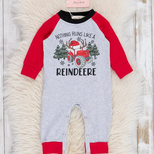 Grey "Nothing Runs Like a Reindeere" Raglan Romper