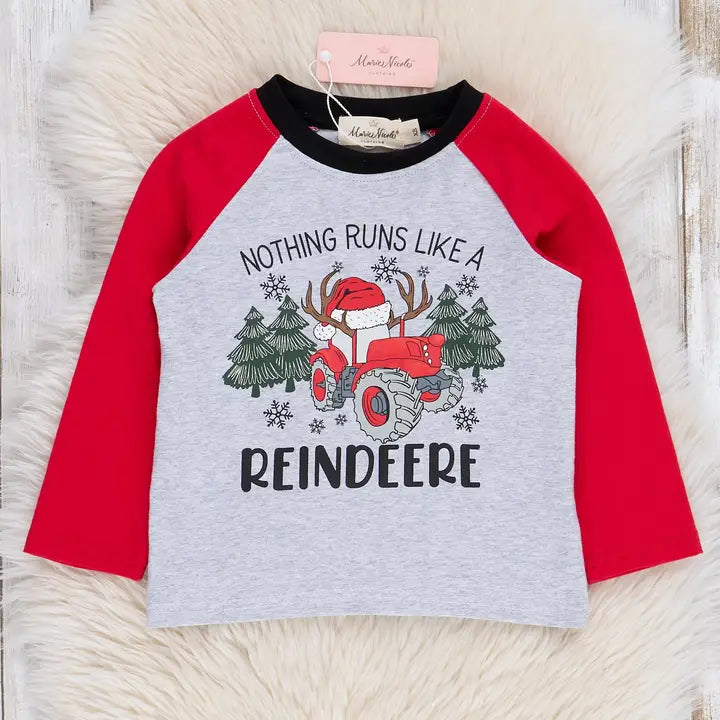 Grey "Nothing Runs Like a Reindeere" Raglan Shirt