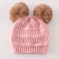 Pink Double Pompom Cable Beanie