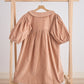 Beige Floral Embroidery Velveteen Girl Dress